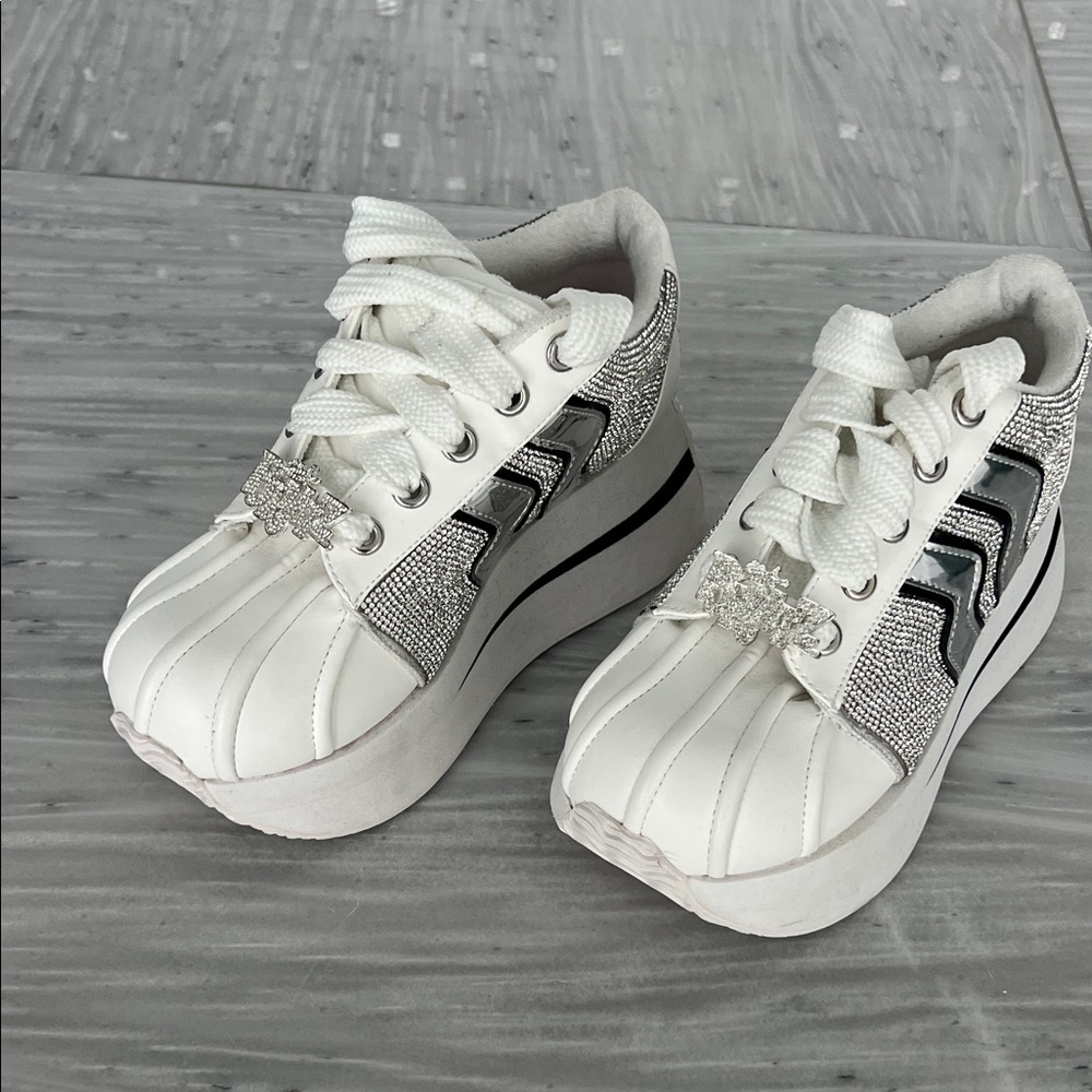 Chic White and Silver Kids Sneakers